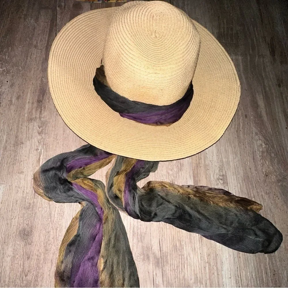 SCALA wide brim straw hat with scarf ties